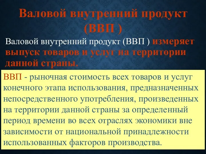 Валовой внутренний продукт (ВВП ) Валовой внутренний продукт (ВВП )