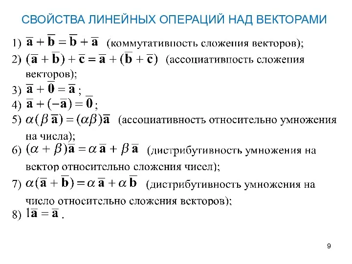 СВОЙСТВА ЛИНЕЙНЫХ ОПЕРАЦИЙ НАД ВЕКТОРАМИ