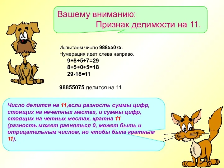 Вашему вниманию: Признак делимости на 11. Число делится на 11,если