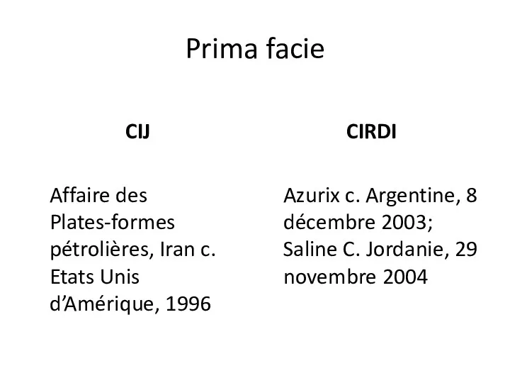 Prima facie CIJ Affaire des Plates-formes pétrolières, Iran c. Etats