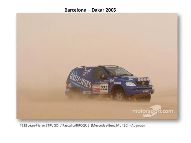 Barcelona – Dakar 2005 #322 Jean-Pierre STRUGO / Pascal LARROQUE (Mercedes-Benz ML 430) - Abandon