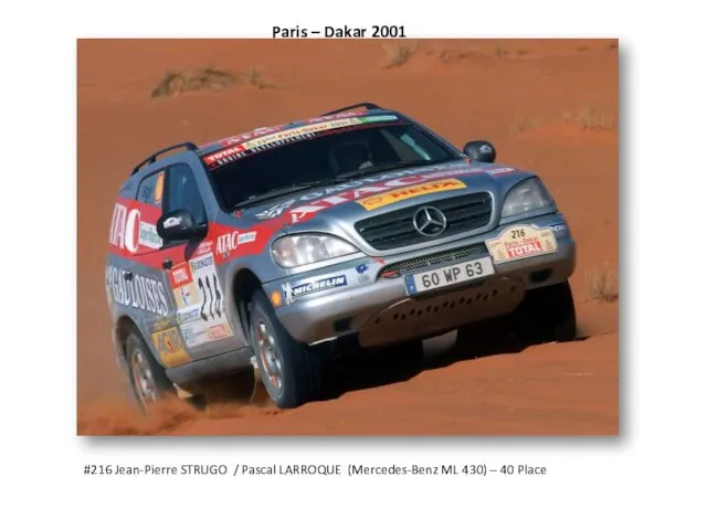 Paris – Dakar 2001 #216 Jean-Pierre STRUGO / Pascal LARROQUE (Mercedes-Benz ML 430) – 40 Place