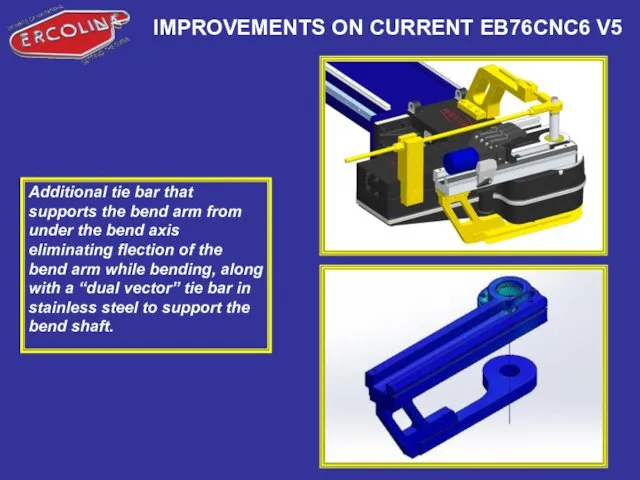 IMPROVEMENTS ON CURRENT EB76CNC6 V5 Additional tie bar that supports the bend arm