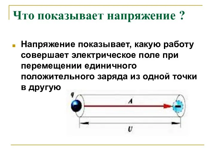 Что показывает напряжение ? Напряжение показывает, какую работу совершает электрическое