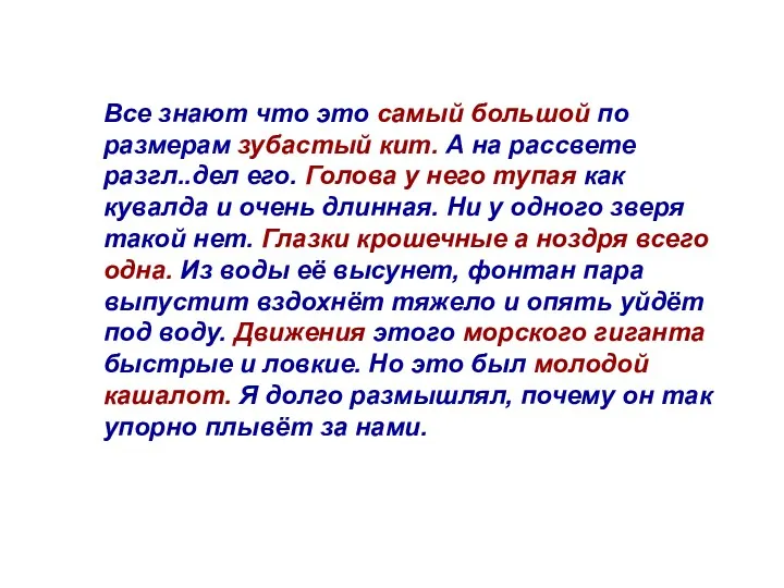 Все знают что это самый большой по размерам зубастый кит. А на рассвете