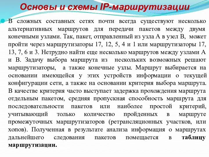 Основы и схемы IP-маршрутизации В сложных составных сетях почти всегда