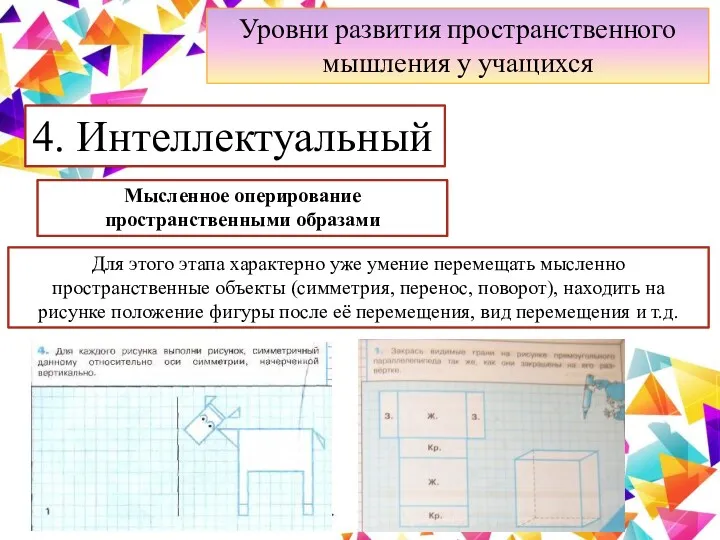 Уровни развития пространственного мышления у учащихся 4. Интеллектуальный Мысленное оперирование