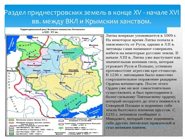 Раздел приднестровских земель в конце XV - начале XVI вв. между ВКЛ и Крымским ханством.