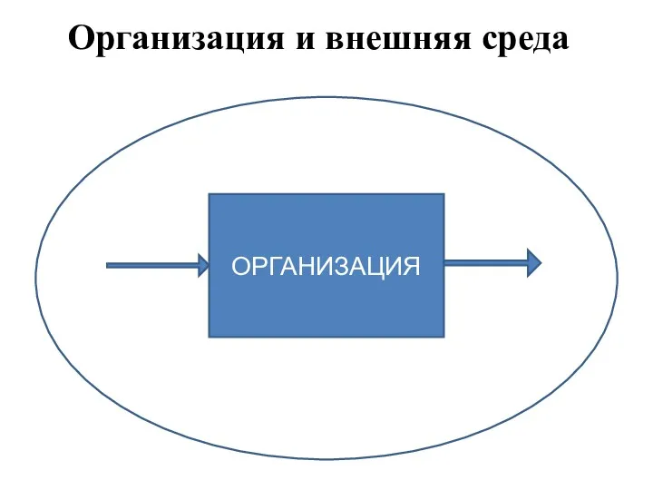 Организация и внешняя среда ВНЕШНЯЯ СРЕДА ВХОД ВЫХОД ОРГАНИЗАЦИЯ