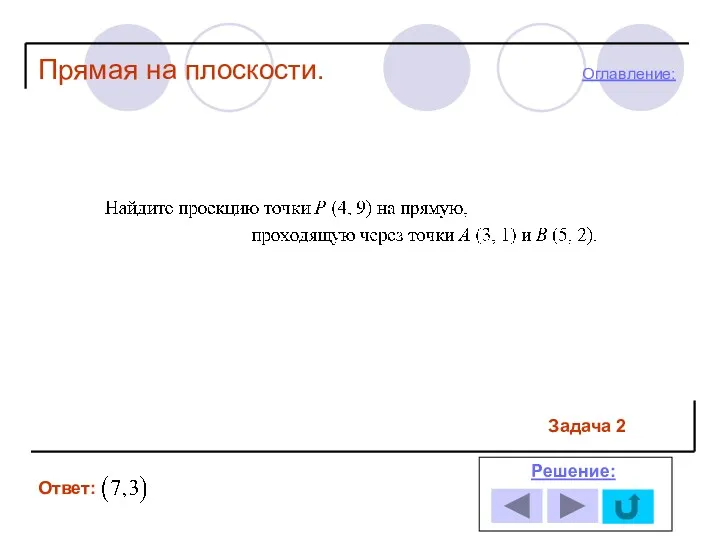 Задача 2 Ответ: Решение: Прямая на плоскости. Оглавление: