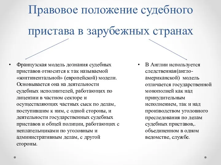 Правовое положение судебного пристава в зарубежных странах В Англии используется