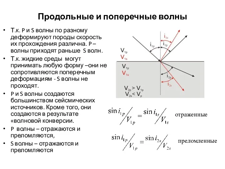 Продольные и поперечные волны Т.к. P и S волны по