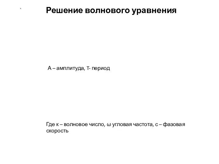 Решение волнового уравнения А – амплитуда, T- период Где к