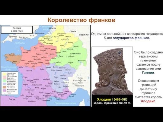 Королевство франков Одним из сильнейших варварских государств было государство франков.