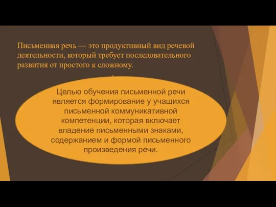 Письменная речь — это продуктивный вид речевой деятельности, который требует последовательного развития от