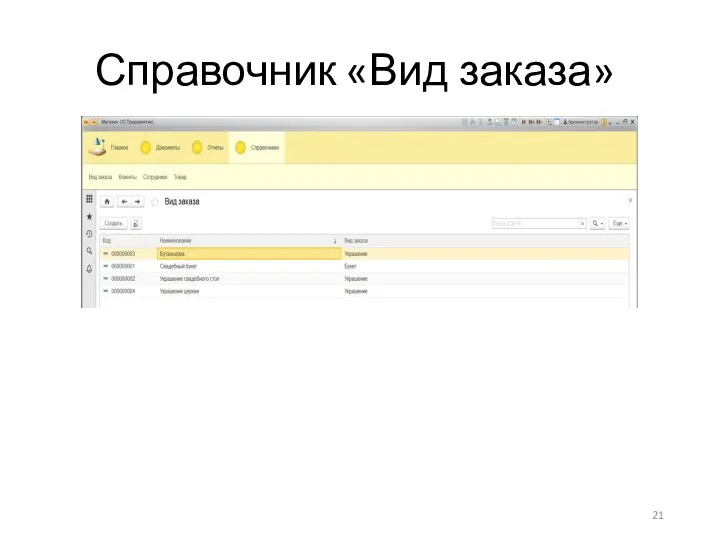 Справочник «Вид заказа»