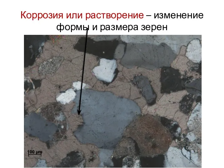 Коррозия или растворение – изменение формы и размера зерен