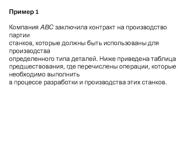 Пример 1 Компания АВС заключила контракт на производство партии станков,