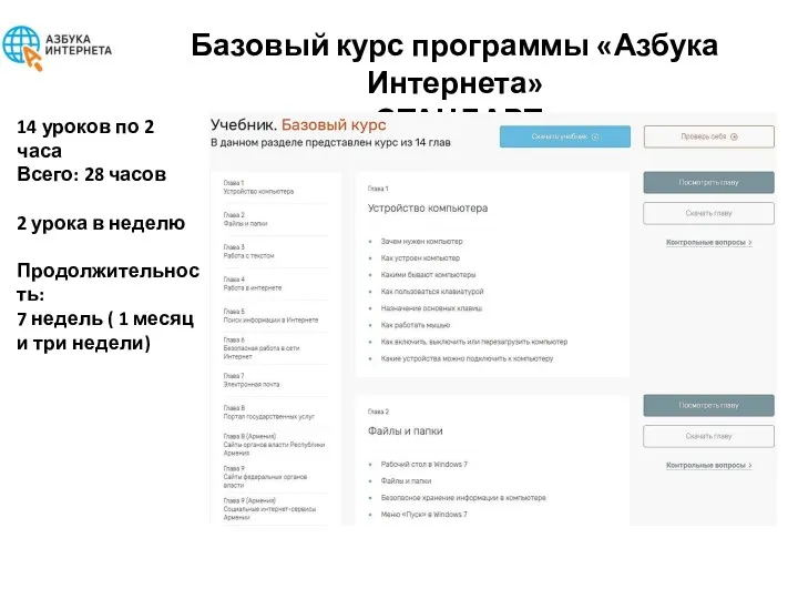 Базовый курс программы «Азбука Интернета» «СТАНДАРТ» 14 уроков по 2