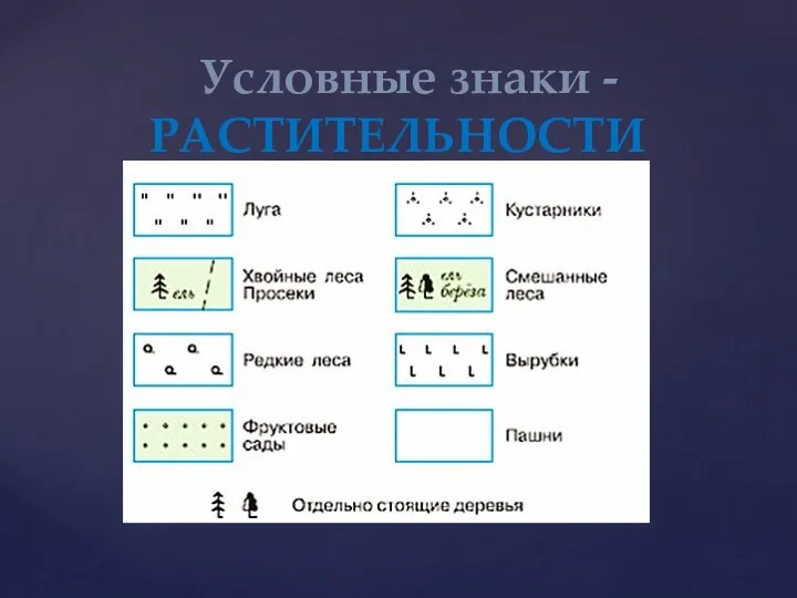 Условные знаки - РАСТИТЕЛЬНОСТИ