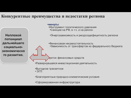 Конкурентные преимущества и недостатки региона минусы Инструмент политического давления Санкции