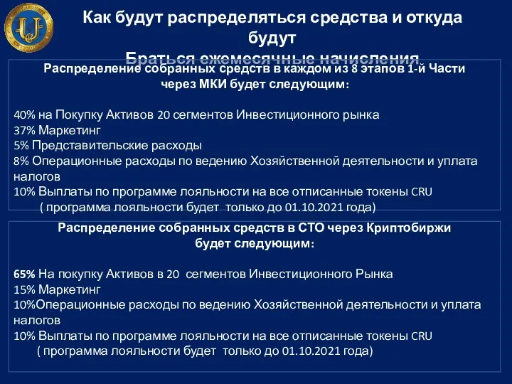 Как будут распределяться средства и откуда будут Браться ежемесячные начисления