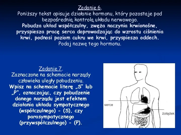 Zadanie 6. Poniższy tekst opisuje działanie hormonu, który pozostaje pod