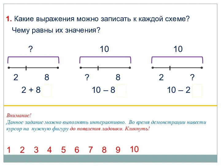 1. Какие выражения можно записать к каждой схеме? 8 10