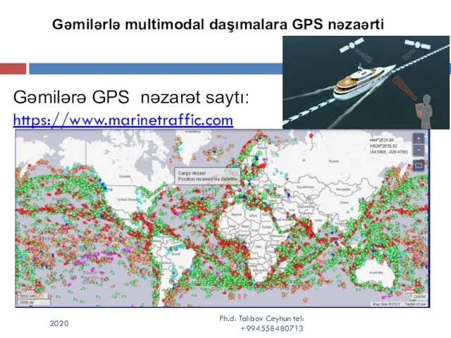 Gəmilərlə multimodal daşımalara GPS nəzaərti Gəmilərə GPS nəzarət saytı: https://www.marinetraffic.com 2020 Ph.d. Talıbov Ceyhun tel: +994558480713