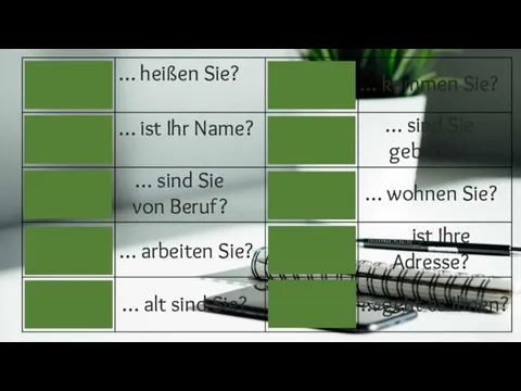 … sind Sie von Beruf? … arbeiten Sie? … alt