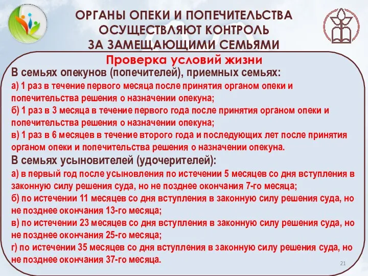 ОРГАНЫ ОПЕКИ И ПОПЕЧИТЕЛЬСТВА ОСУЩЕСТВЛЯЮТ КОНТРОЛЬ ЗА ЗАМЕЩАЮЩИМИ СЕМЬЯМИ Проверка