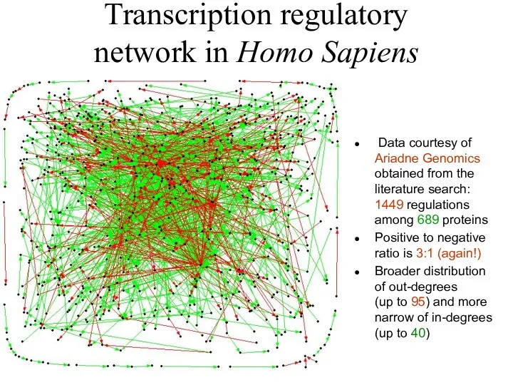 Transcription regulatory network in Homo Sapiens Data courtesy of Ariadne