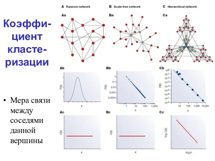 Коэффи-циент класте-ризации Мера связи между соседями данной вершины