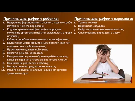 Причины дисграфии у ребенка: Нарушение формирования головного мозга в утробе