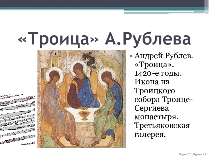 «Троица» А.Рублева Андрей Рублев. «Троица». 1420-е годы. Икона из Троицкого