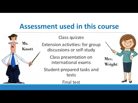 Assessment used in this course Class quizzes Extension activities: for
