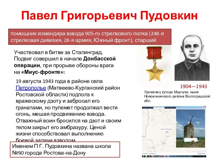 Павел Григорьевич Пудовкин 1904—1943 помощник командира взвода 905-го стрелкового полка