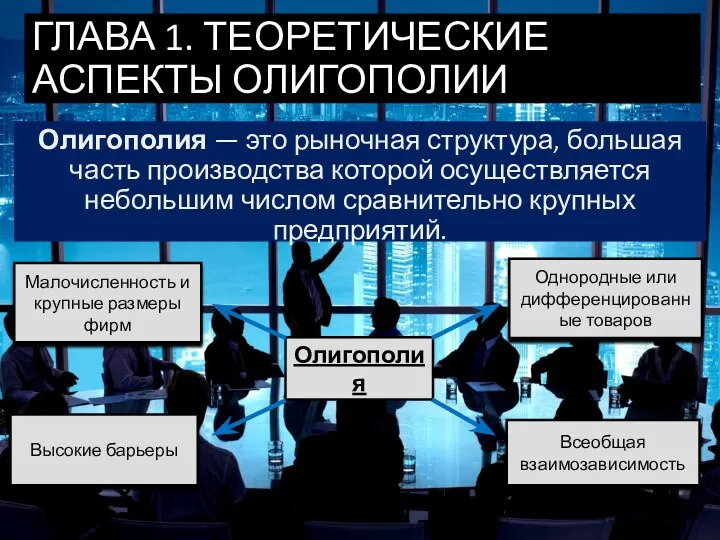 ГЛАВА 1. ТЕОРЕТИЧЕСКИЕ АСПЕКТЫ ОЛИГОПОЛИИ Олигополия — это рыночная структура,