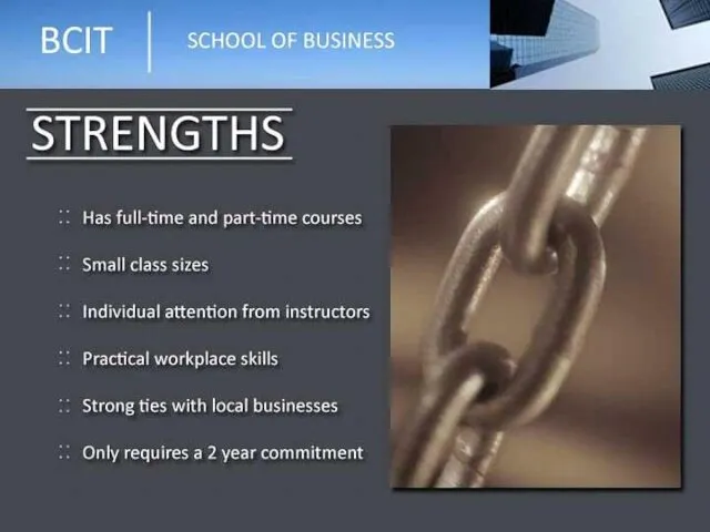 Strengths Has full time and part time courses Small class