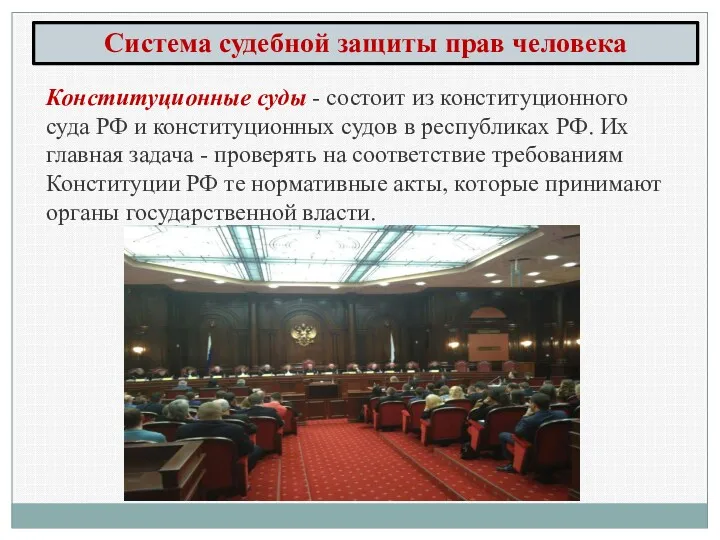 Конституционные суды - состоит из конституционного суда РФ и конституционных