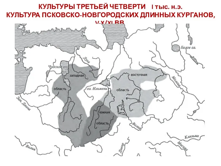 КУЛЬТУРЫ ТРЕТЬЕЙ ЧЕТВЕРТИ I тыс. н.э. КУЛЬТУРА ПСКОВСКО-НОВГОРОДСКИХ ДЛИННЫХ КУРГАНОВ, V-X/XI ВВ.