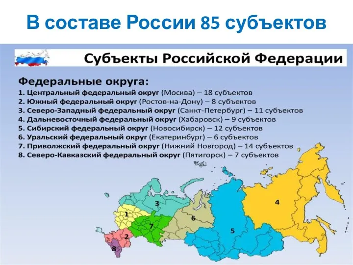 В составе России 85 субъектов