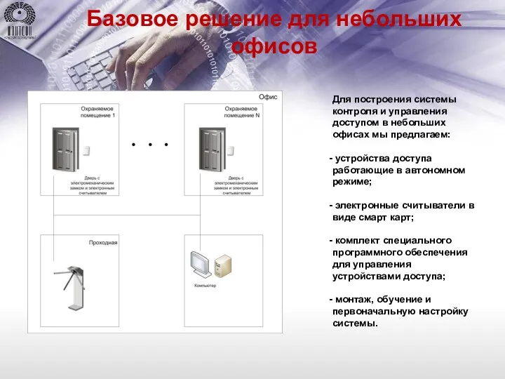 Базовое решение для небольших офисов Для построения системы контроля и