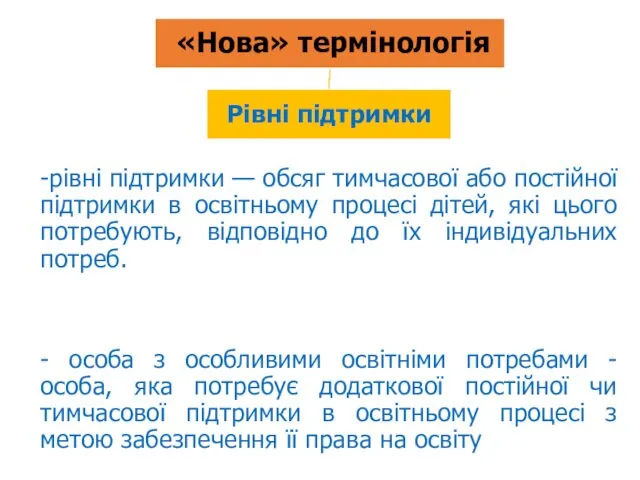 -рівні підтримки — обсяг тимчасової або постійної підтримки в освітньому процесі дітей, які