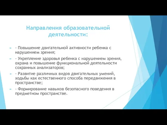 Направления образовательной деятельности: - Повышение двигательной активности ребенка с нарушением