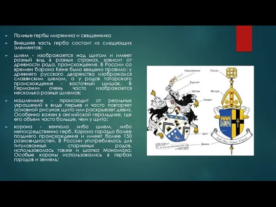 Полные гербы мирянина и священника Внешняя часть герба состоит из