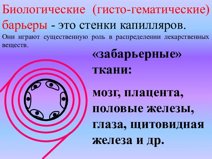 Биологические (гисто-гематические) барьеры - это стенки капилляров. Они играют существенную