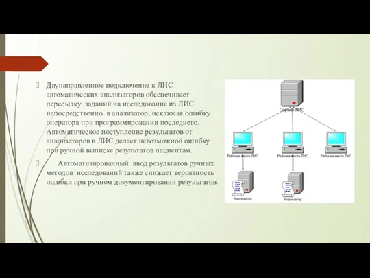 Двунаправленное подключение к ЛИС автоматических анализаторов обеспечивает пересылку заданий на