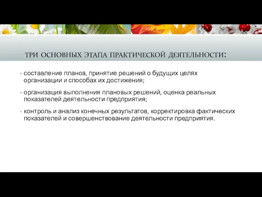 три основных этапа практической деятельности: составление планов, принятие решений о