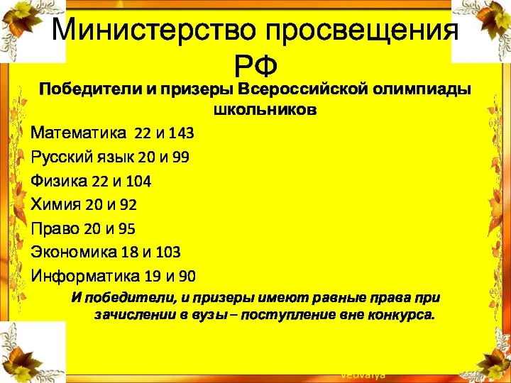 Министерство просвещения РФ Победители и призеры Всероссийской олимпиады школьников Математика